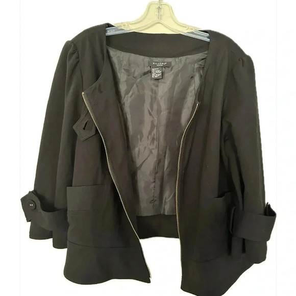 Sandro Sportswear Vintage Cropped Zip Up 3/4 Sleeve Black Jacket L 42 - Picture 2 of 8